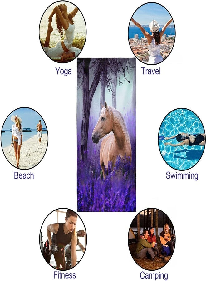 OHTMTHO Oversized Beach Towel Quick Dry Sand Free Lightweight Microfiber Beach Towels for Swim Pool Camping Travel, Purple Lavender Beige Horse, 36"x72" - Image 4
